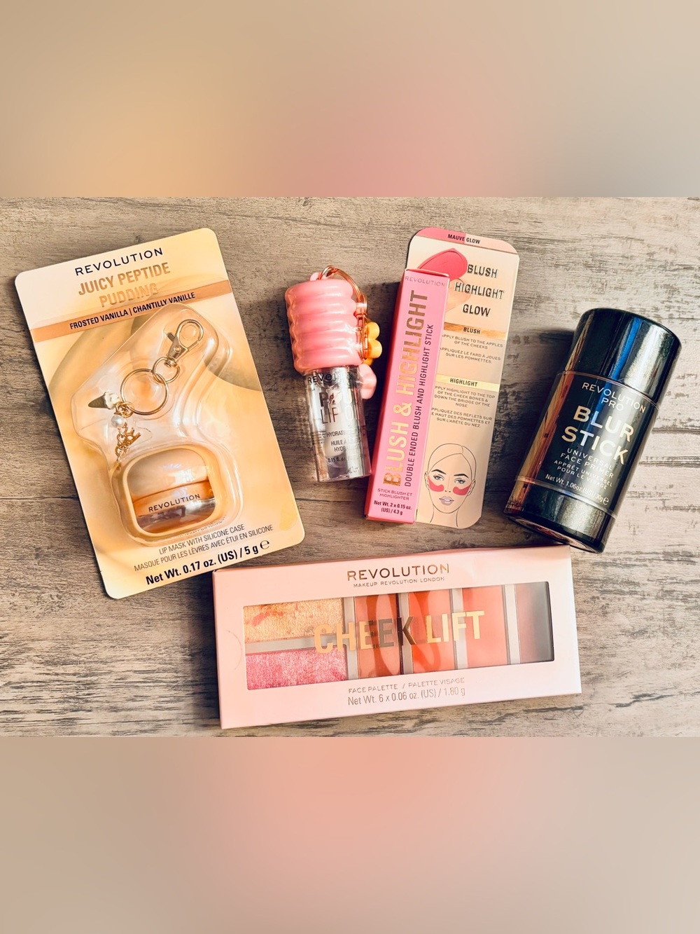 Bundle of Revolution Lip Oil & Mask Keychains, Primer, Palette and Contour Stick
